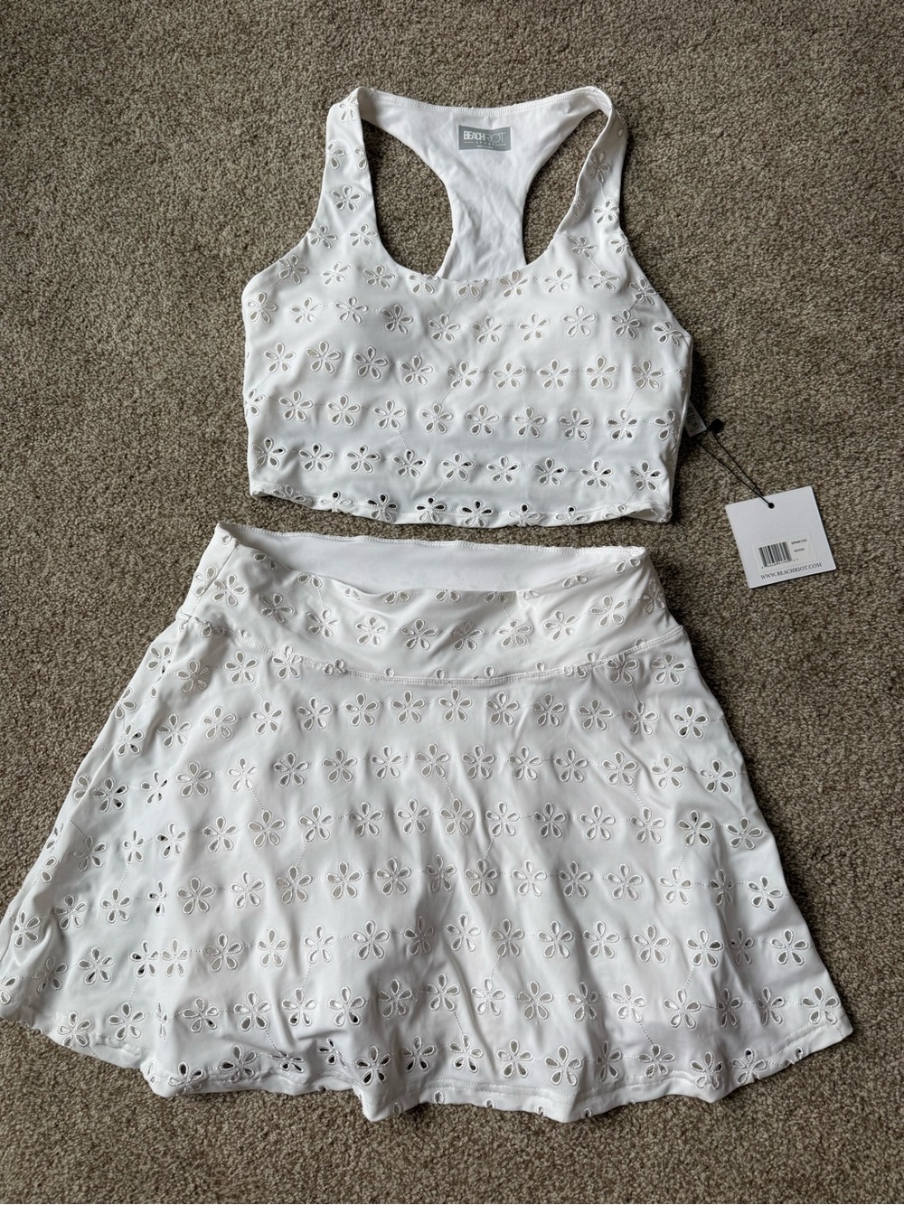 BEACH RIOT trixie eyelet magnolia skirt & yara magnolia top WHITE set